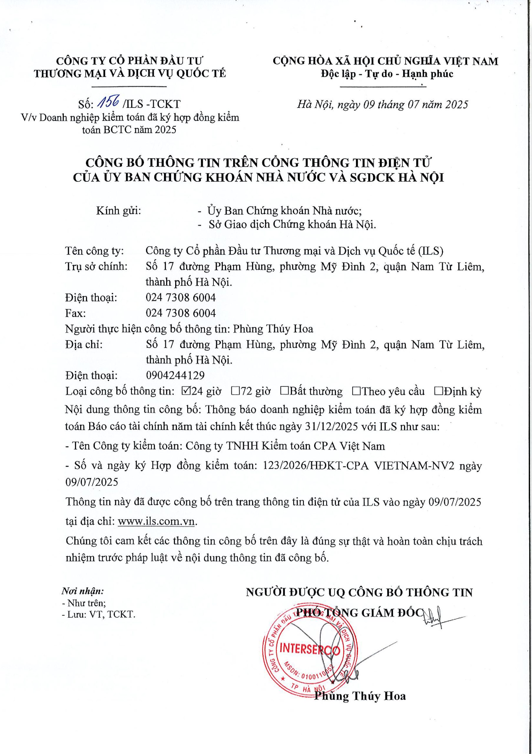 CV 156_ILS_TKCT ký Hợp đồng kiểm toán BCTC năm 2025 - Ký số