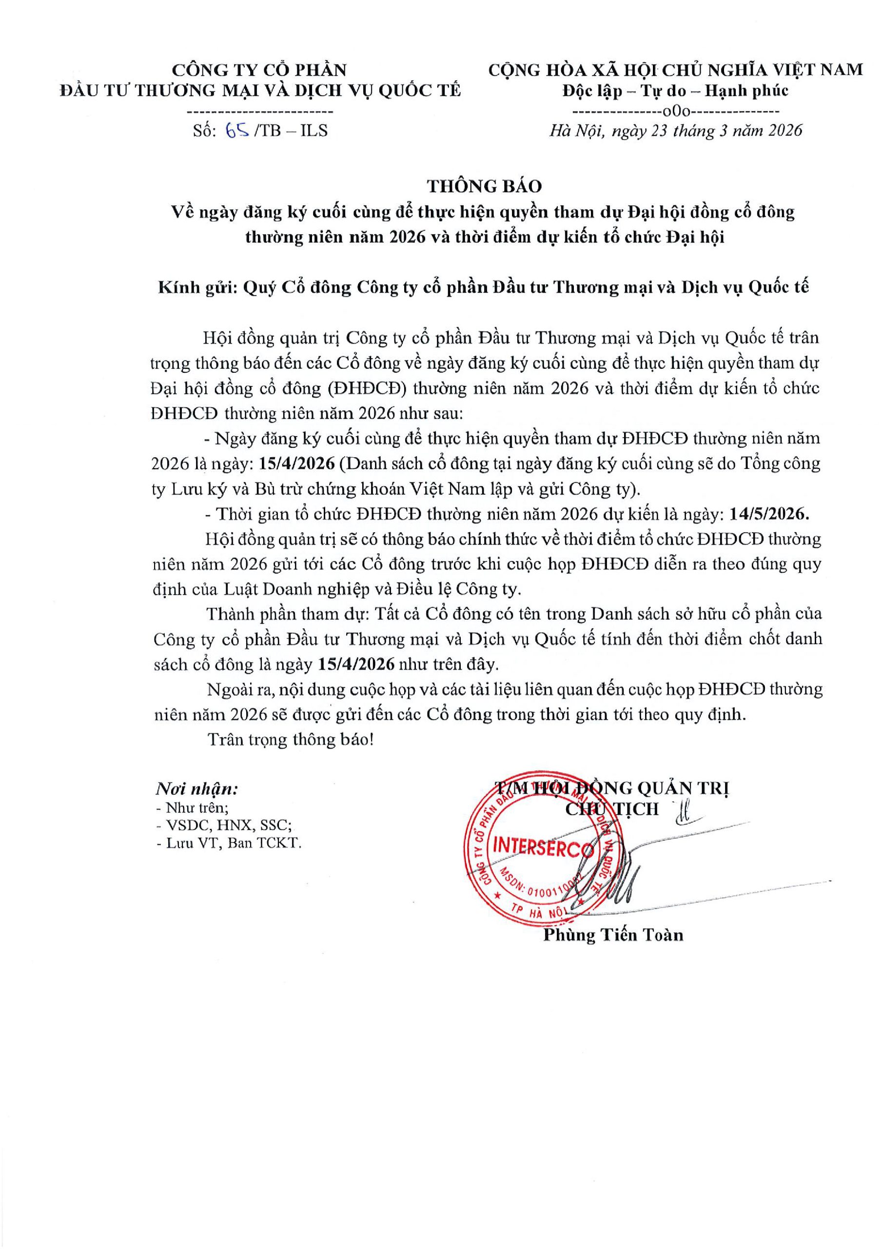 VN. CV 65.TB.ILS ngày đăng ký cuối cùng THQ tham dự ĐHĐCĐ 2026_ký số-01